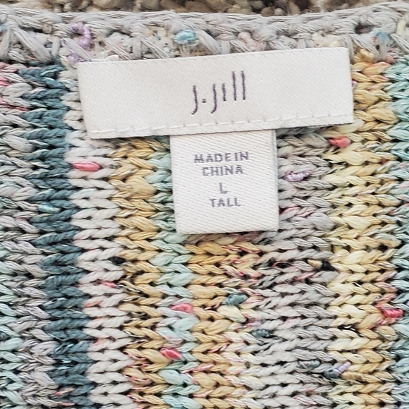 j jill L cotton blend sweater abstract line green fall. - Picture 5 of 13